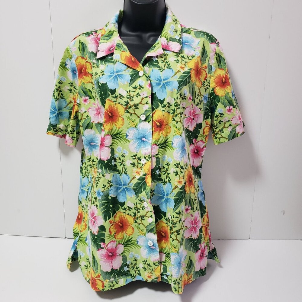 Amscan Women's Hawaiian Floral Shirt L XL Short Sleeve Button-Up Top